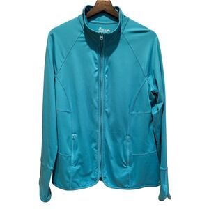 Exertek Zip Up Athletic Jacket Blue Womens L Pockets